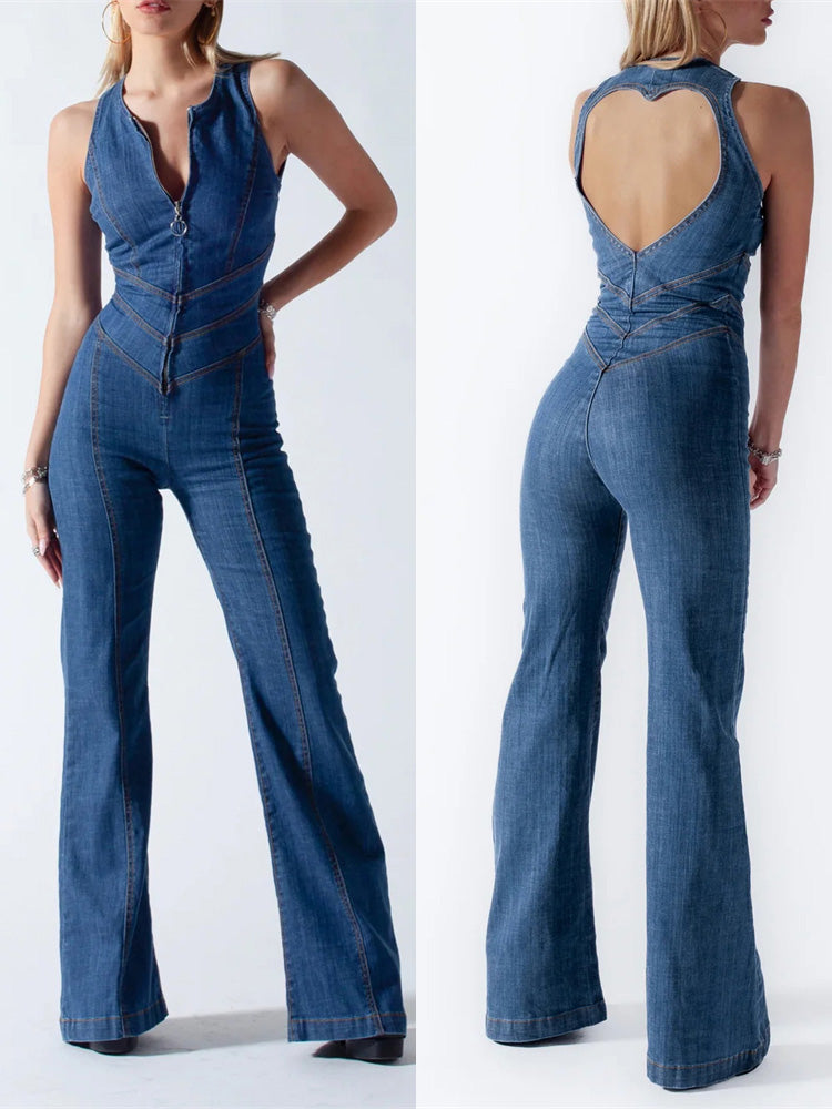 Kira - Denim Jumpsuit met Open Rug