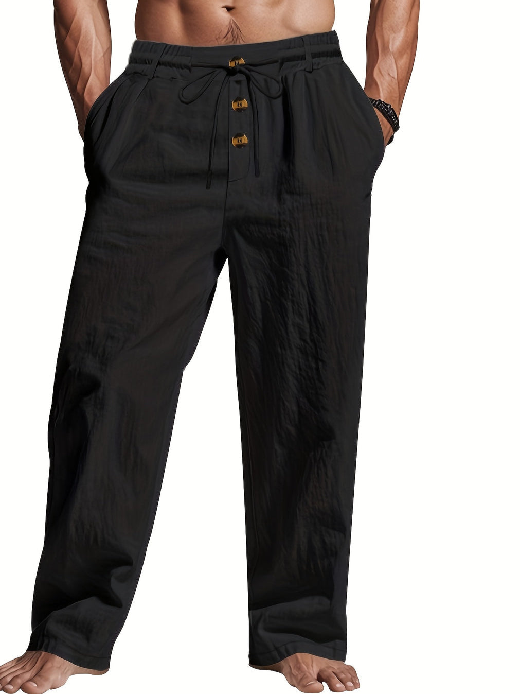 Luca – Heren Linnen Loungebroek met Knoopdetail