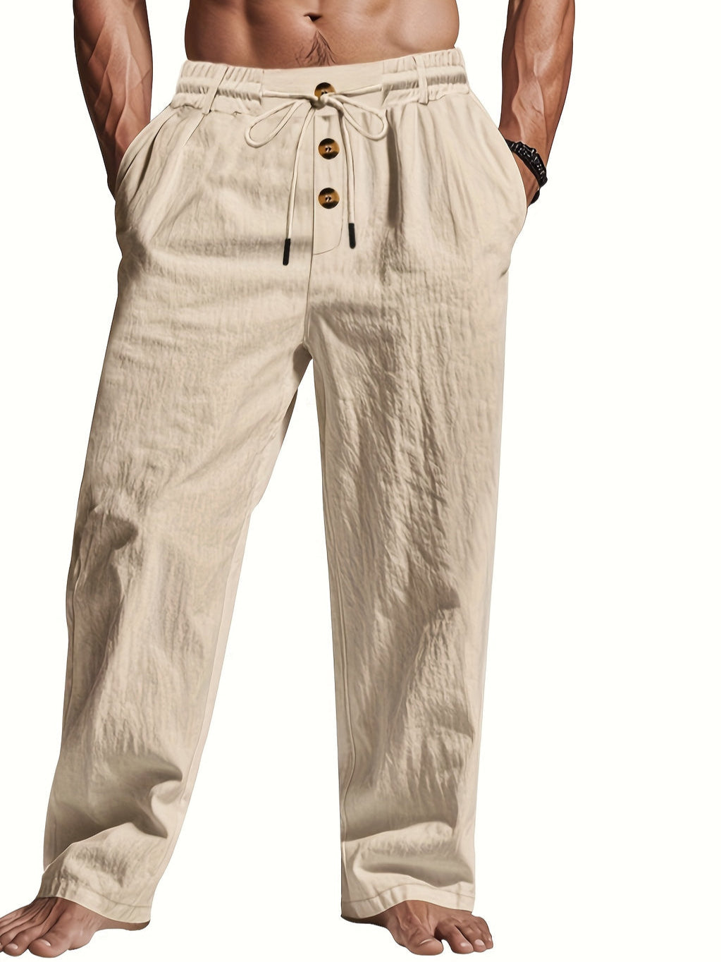 Luca – Heren Linnen Loungebroek met Knoopdetail