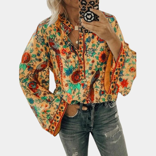 Raya - Oranje Bloemen Blouse