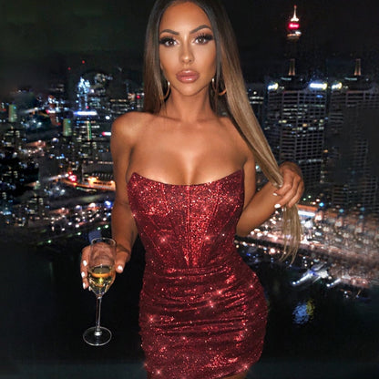 Glimora™ – Strapless Glitter Bodycon Jurk voor Dames