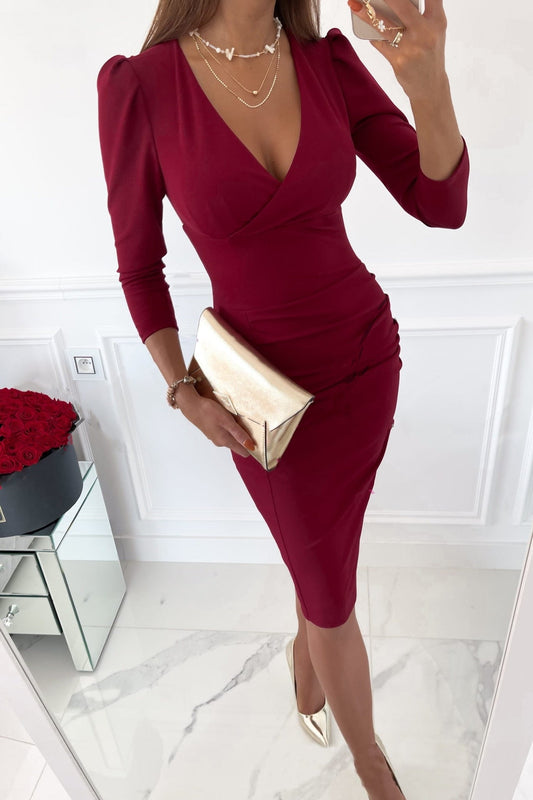 Velvessa™ – Aansluitende Midi Jurk met Elegante Pofmouwen