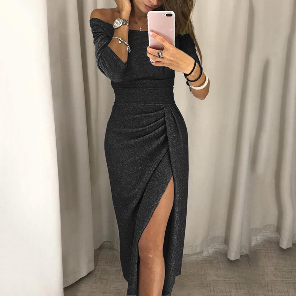 GlitzaForme™ – Off-Shoulder Avondjurk met Hoge Split