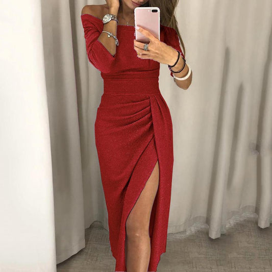 GlitzaForme™ – Off-Shoulder Avondjurk met Hoge Split