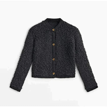 WoolyKnit™ – Zachte Teddy Cardigan met Gouden Knopen