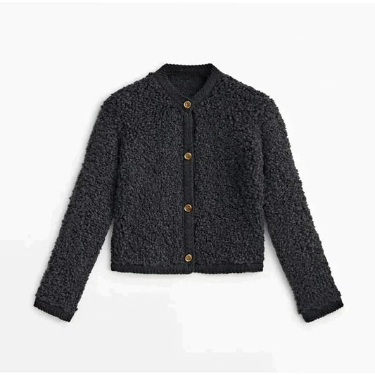 WoolyKnit™ – Zachte Teddy Cardigan met Gouden Knopen