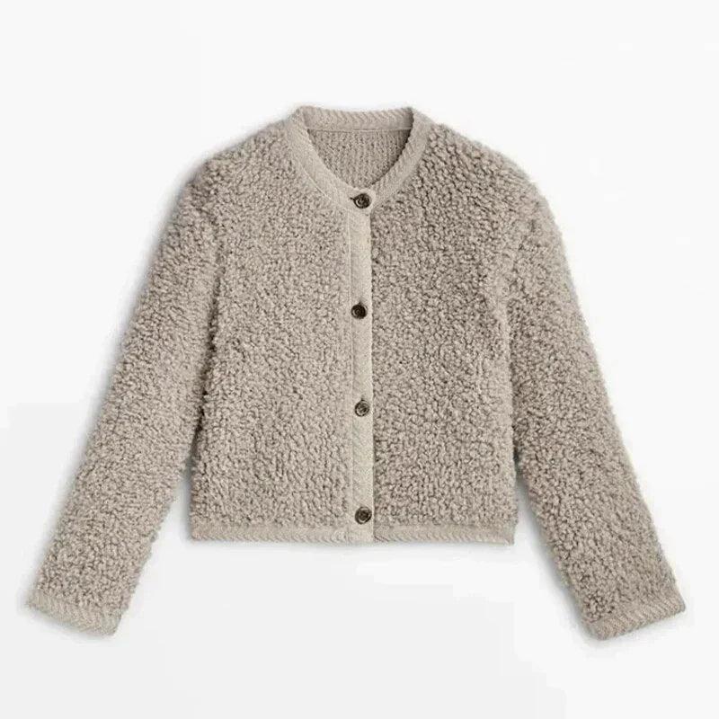 WoolyKnit™ – Zachte Teddy Cardigan met Gouden Knopen