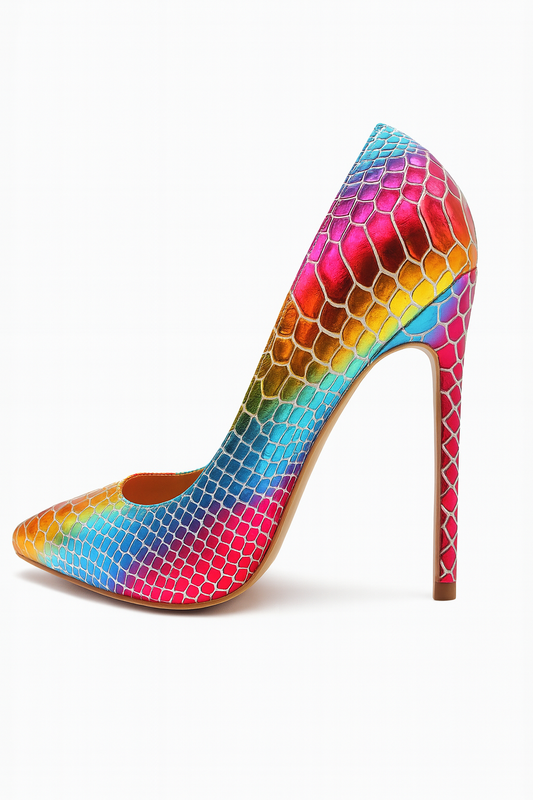 SerpentaLuxe™ – Regenboog Snake Pumps met Stilettohak
