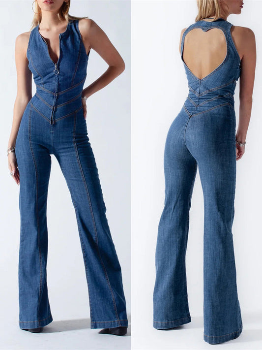 Kira - Denim Jumpsuit met Open Rug