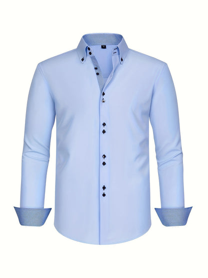 Eleganzo™ – Slim Fit Heren Overhemd met Contrasterende Details