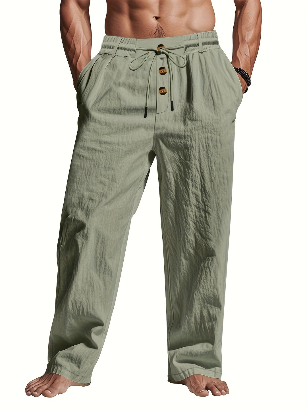 Luca – Heren Linnen Loungebroek met Knoopdetail