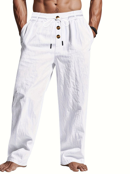 Luca – Heren Linnen Loungebroek met Knoopdetail