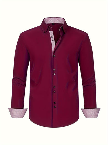 Eleganzo™ – Slim Fit Heren Overhemd met Contrasterende Details