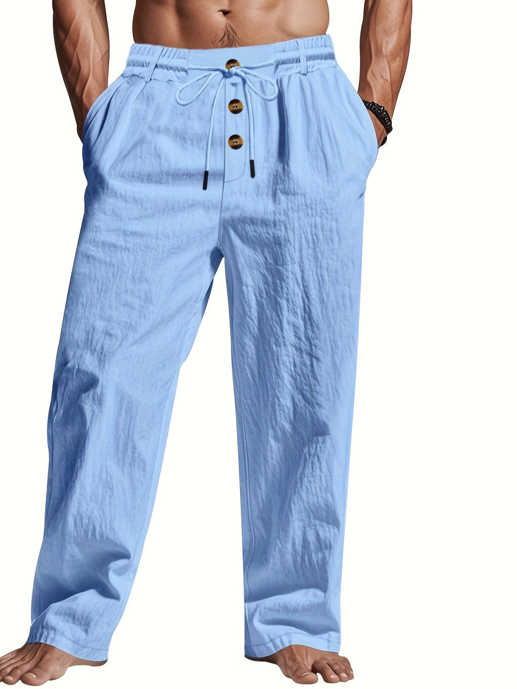 Luca – Heren Linnen Loungebroek met Knoopdetail