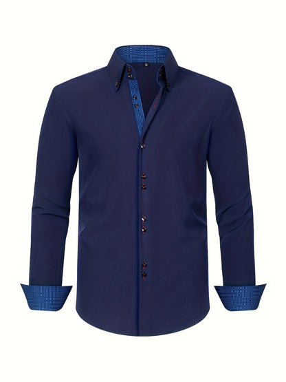 Eleganzo™ – Slim Fit Heren Overhemd met Contrasterende Details