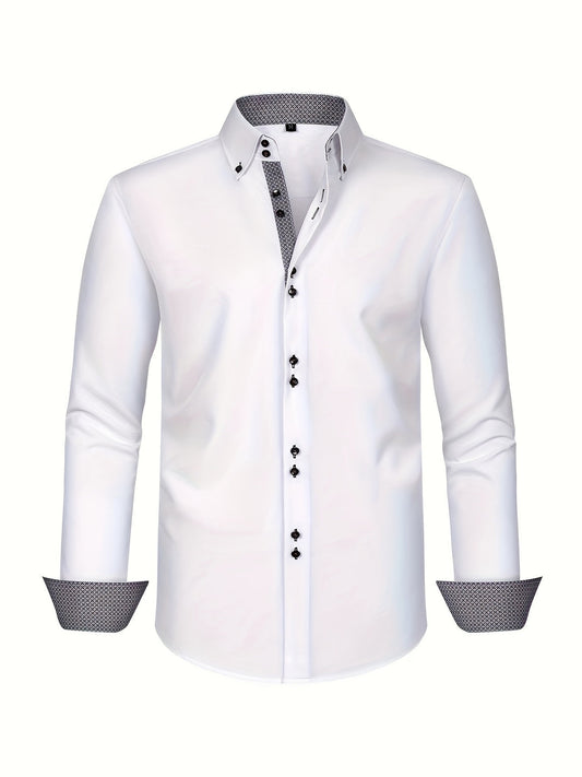 Eleganzo™ – Slim Fit Heren Overhemd met Contrasterende Details