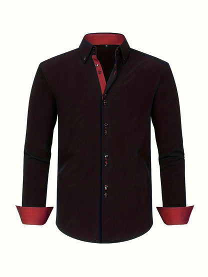 Eleganzo™ – Slim Fit Heren Overhemd met Contrasterende Details